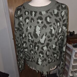 True Craft Olive Leopard Print Sweater